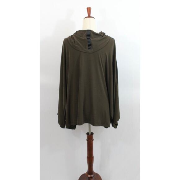 PLANET Lauren Grossman Sz 1 Brown Black Stripe Oversize Microfiber Cowl Neck Top - Picture 4 of 8